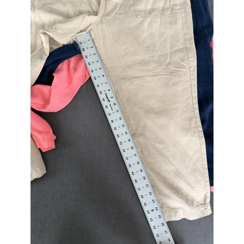 J Crew Linen Blend Seaside Pants Bundle 3 Pairs XL‎ Drawstring Pink Navy Beige